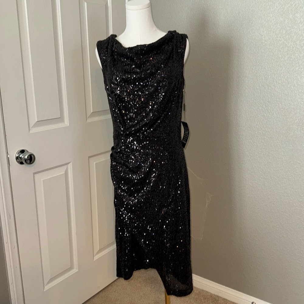 White House Black Market Black Sequin Midi Dress